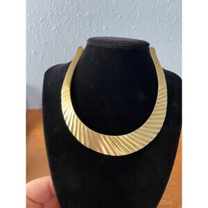 VTG Ribbed Brass Collar Necklace Statement 80s Cleopatra Brutalist